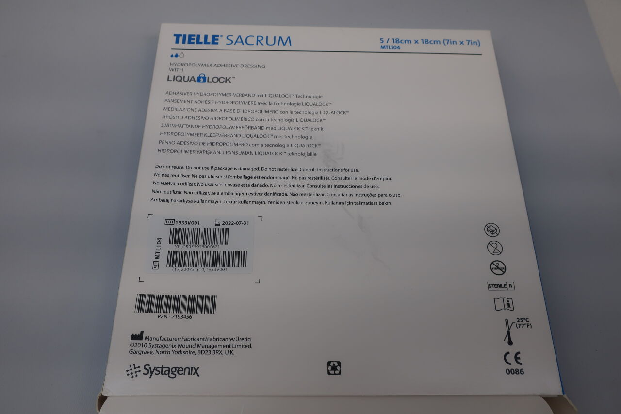 MTL104 - SYSTAGENIX - TIELLE SACRUM, hydropolymer Adhesive Dressing, 7in x 7in, (BX/5) - ( Expiry Date: 2022-07-31 )