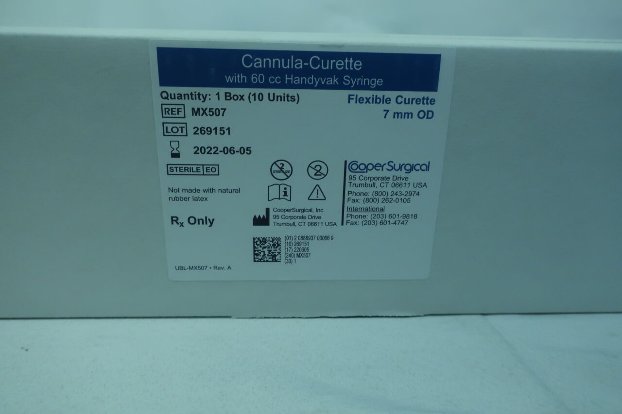 MX507 - COOPER SURGICAL - Cannula-Curette with 60cc Handyvak Syringe, Flexible Curette 7mm OD, (BX/10) - ( Expiry Date: 2022-06-05 )