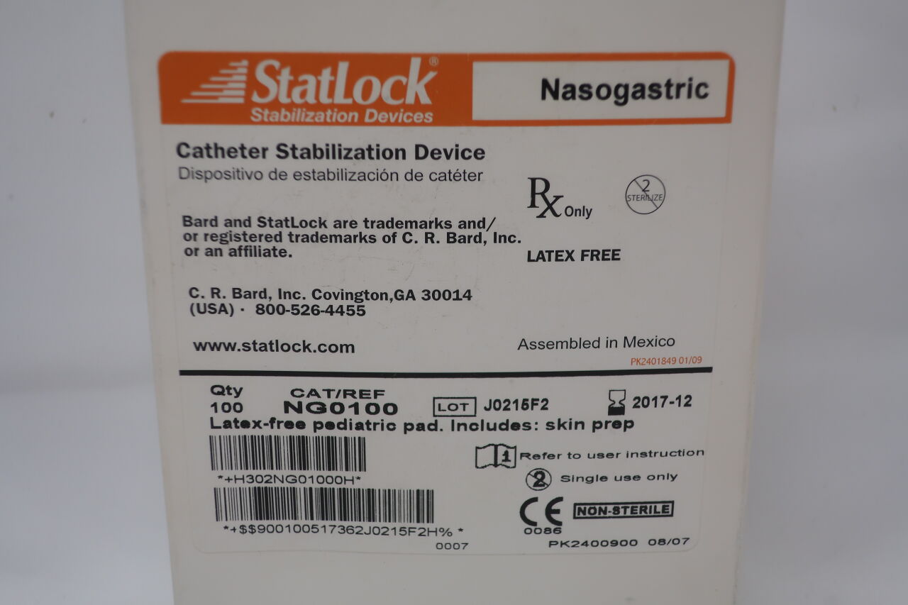 NG0100 - STATLOCK - Catheter Stablization Device, Latex free pediatric pad, includes skin prep, (BX/100) - ( Expiry Date: 2017-12-01 )