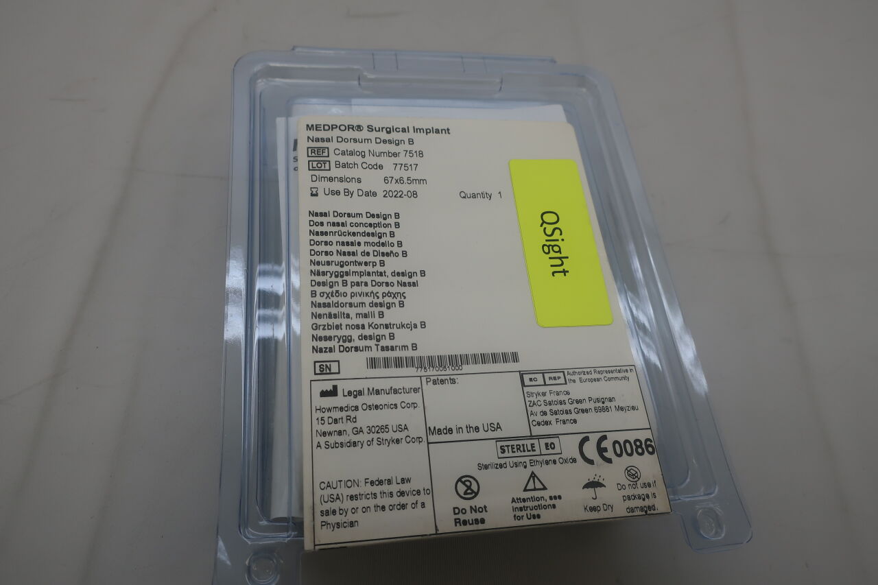 7518 - STRYKER - Medpor surgical implant. Nasal Design B, 67x6.5mm, (EA) - ( Expiry Date: 2022-08-01 )