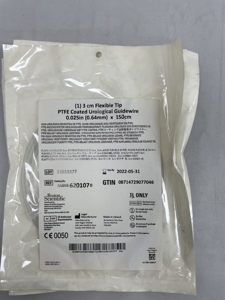 620107 - BOSTON SCIENTIFIC - PTFE Coated Urological Guidewire - Flexible Tip - .025" x 150cm
, () - ( Expiry Date: 2022-05-31 )