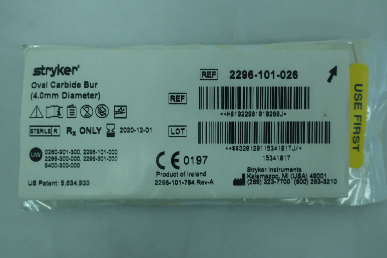 2296-101-026 - STRYKER - Oval carbide bur, 4.0mm diameter, (EA) - ( Expiry Date: 2020-12-01 )