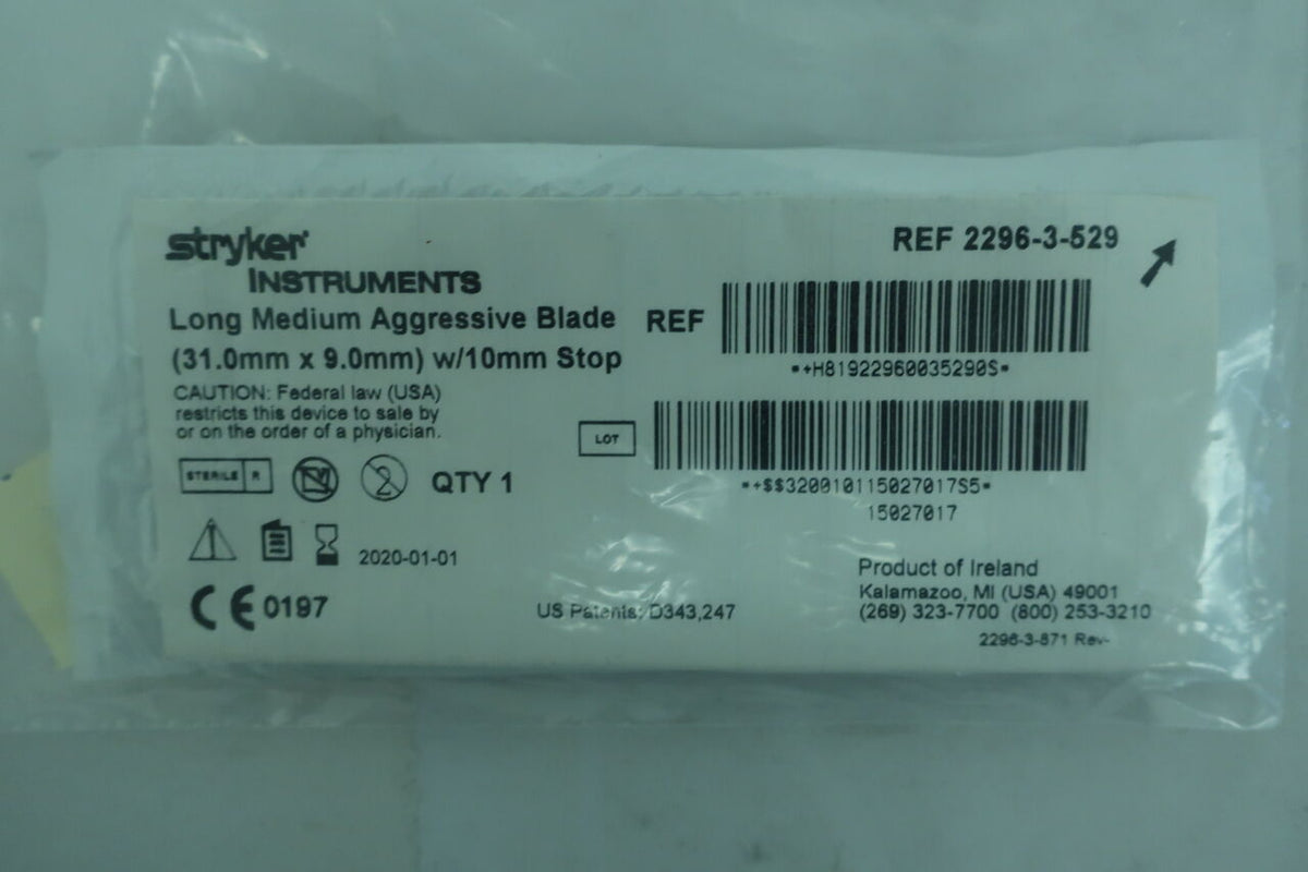 2296-3-529 - STRYKER - Long medium aggressive blade, 31.0mm x 9.0mm with 10mm stop, (EA)