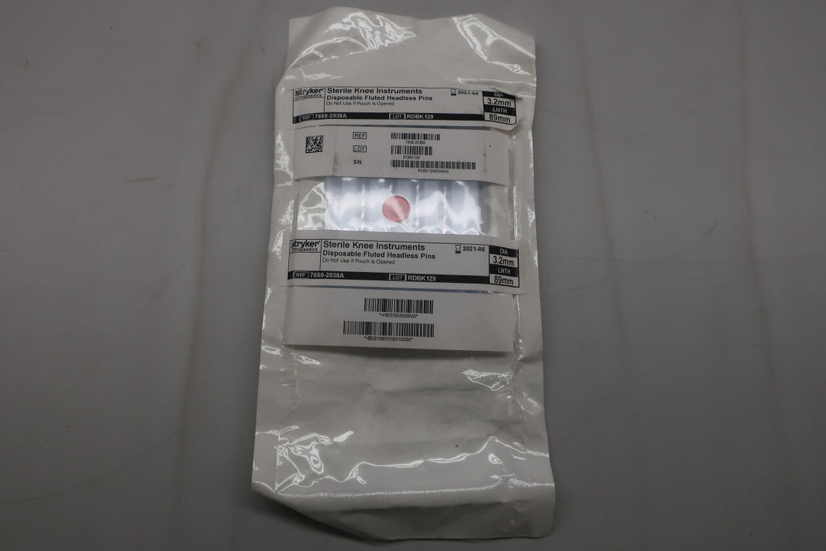 7650-2038A - STRYKER - Fluted Headless Pins, Knee Instruments, 3.02mm dia, 89mm length, (EA)