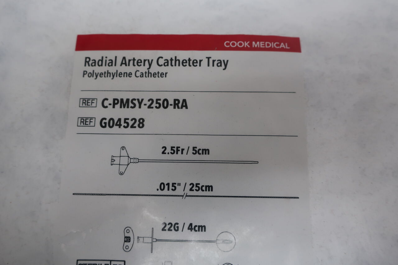 G04528 - COOK - Radial Artery Catheter Tray 2.5F x 5cm, Polyethylene Catheter , (EA) - ( Expiry Date: 2021-07-12 )