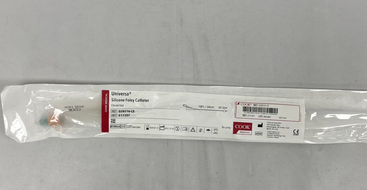 G17207 - COOK - Universa, Silicone Foley Catheter Closed End, 5 cc Balloon 16 Fr. Silicone, (EA) - ( Expiry Date: 2020-07-31 )