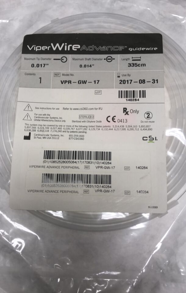 VPR-GW-17 - CSI - VIPERWire Advance Coronary Guidewire, 0.017 in dia. x 335 cm L, 0.014 in Shaft Diameter, () - ( Expiry Date: 2023-02-28 )