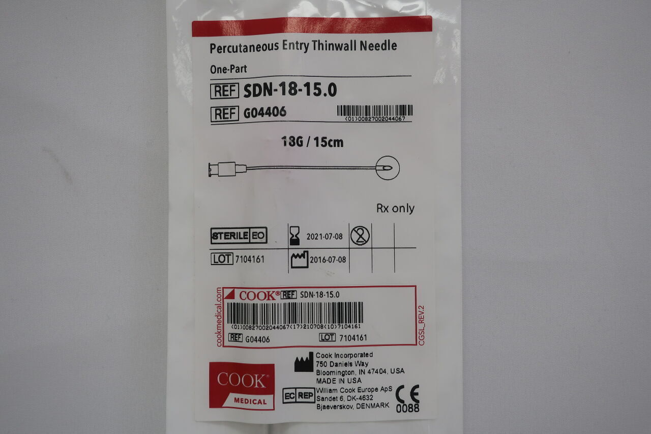 G04406 - COOK - Percutaneous Entry Thinwall Needle  One-Part  18G/15cm, (EA) - ( Expiry Date: 2023-01-26 )