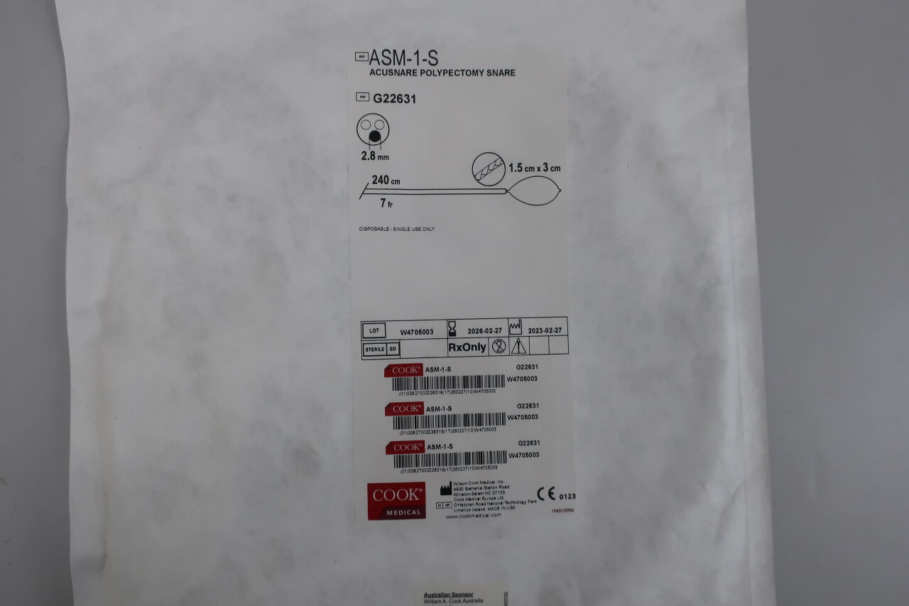 G22631 - COOK - Acusnare Polypectomy Snare, 7 Fr Sheath Size, 1.5 x 3 cm Snare Size, 2.8 mm Minimum Accessory Channel, 240 cm Sheath Length, Mini Oval Snare Type, () - ( Expiry Date: 2022-01-11 )