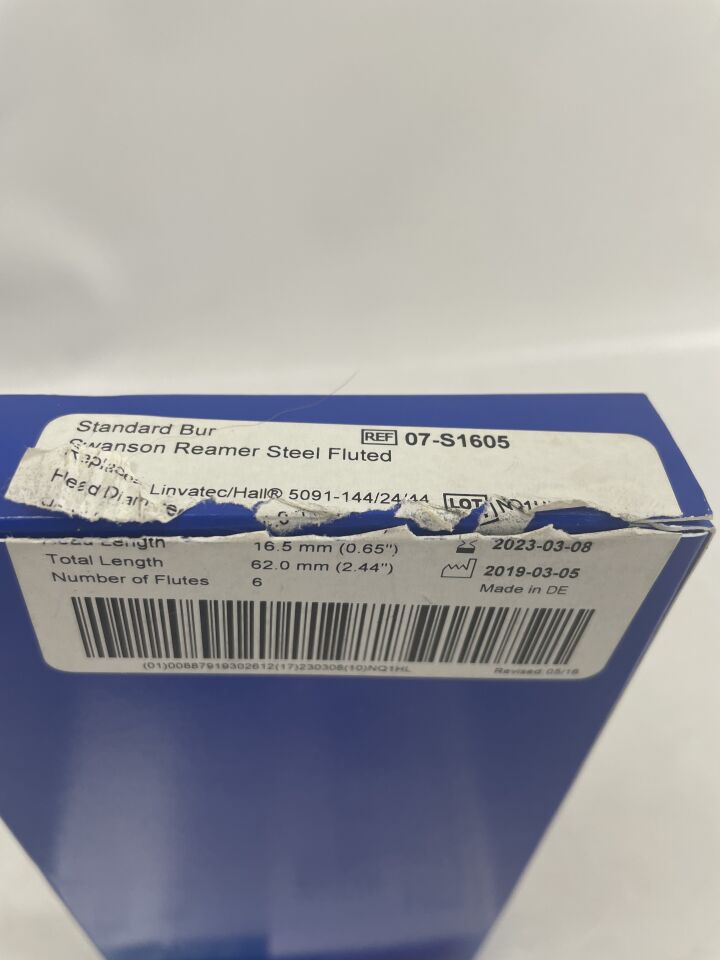 07-S1605 - BRASSELER - Standard bur, swanson reamer fluted, 4.0 X 16.5mm, (BX/3) - ( Expiry Date: 2023-03-08 )