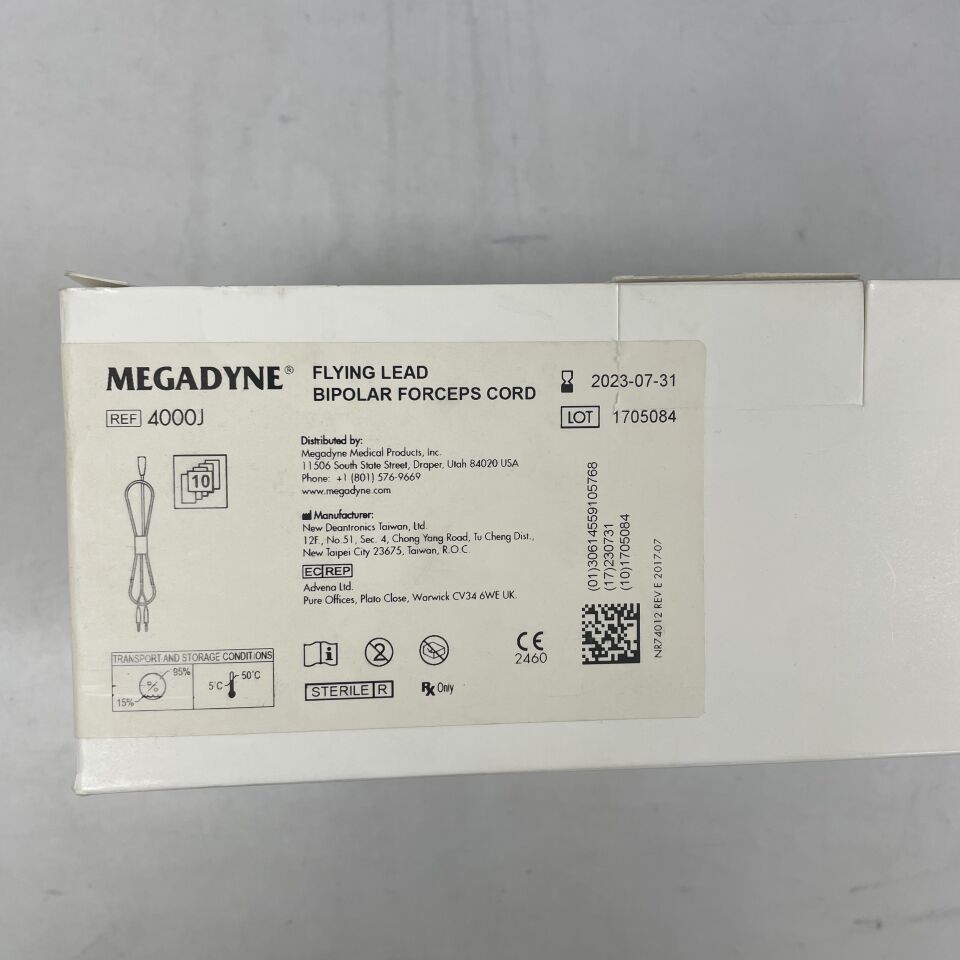 4000J - MEGADYNE - Flying Lead Bipolar Forceps Cord  12 feet (3.7 m), (BX/10) - ( Expiry Date: 2023-07-31 )