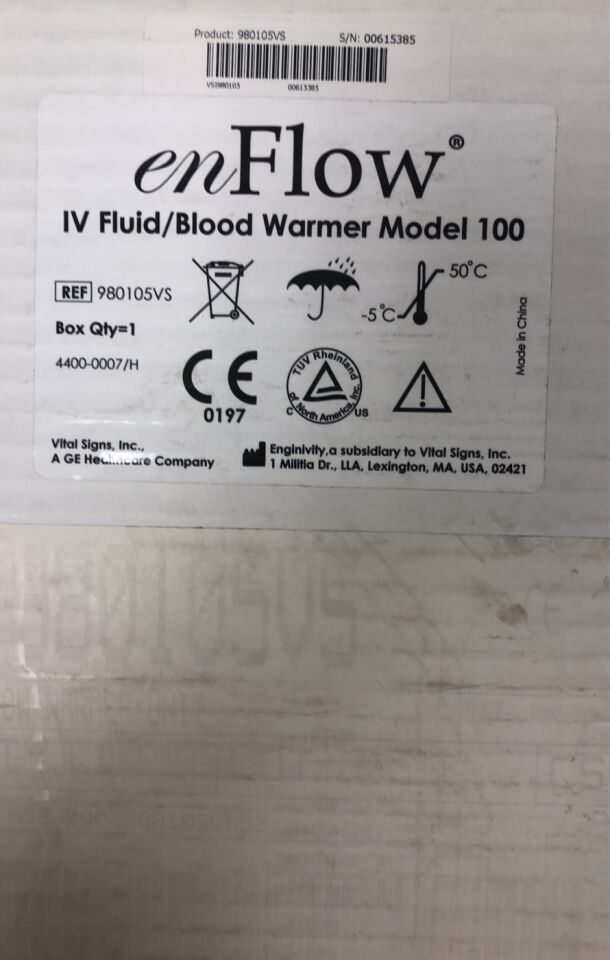 980105VS - VITAL SIGNS INC. - EnFlow IV Fluid/Blood Warmer Model 100, (BX/1) - ( Expiry Date: 2020-01-01 )