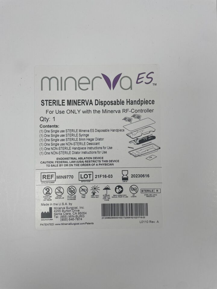 MIN9770 - MINERVA ES - Disposable Handpiece, contains 1 Minerva ES Disposable Handpiece, 1 Syringe, 1 8mm Hegar Dilator, 1 Desiccant, (BX/1) - ( Expiry Date: 2023-06-16 )