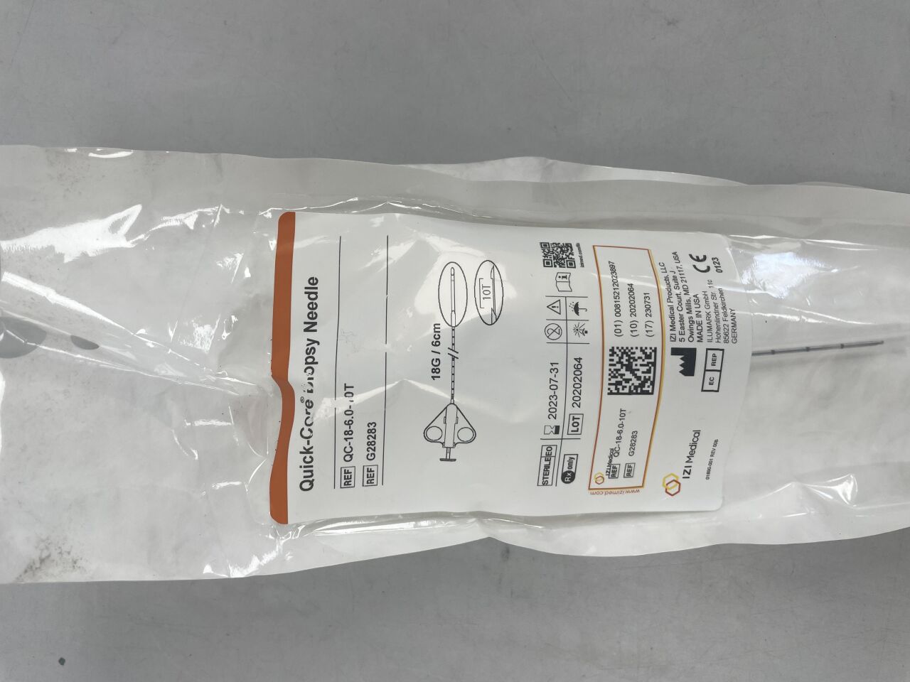 G28283 - IZI MEDICAL - QUICK-CORE BIOPSY Needle, 10mm throw length, 18G x 6cm, (EA) - ( Expiry Date: 2023-07-31 )