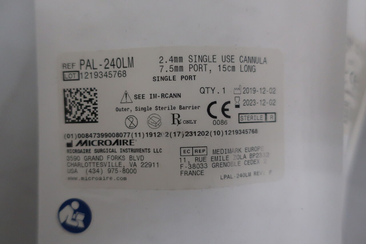 PAL-240LM - MICRO-AIRE - Single-Port Cannula, 2.4 mm, 7.5 mm Port, 15 cm Long, (EA) - ( Expiry Date: 2023-12-02 )
