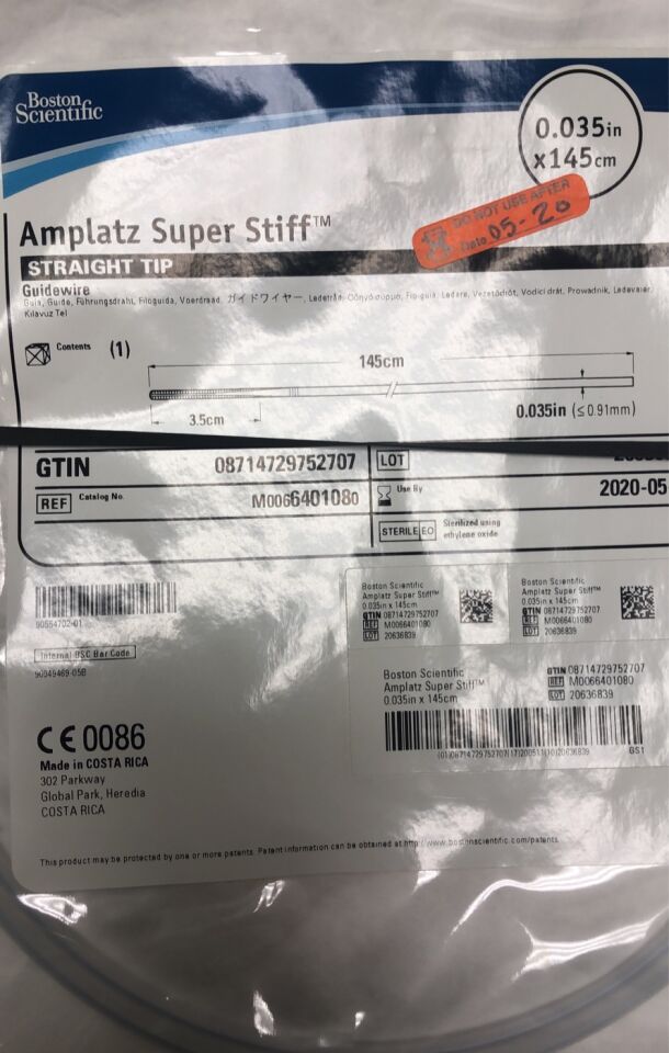 640108 - BOSTON SCIENTIFIC - Amplatz Super Stiff PTFE Coated Straight Tip Guidewire, 145 cm Length, () - ( Expiry Date: 2023-11-27 )
