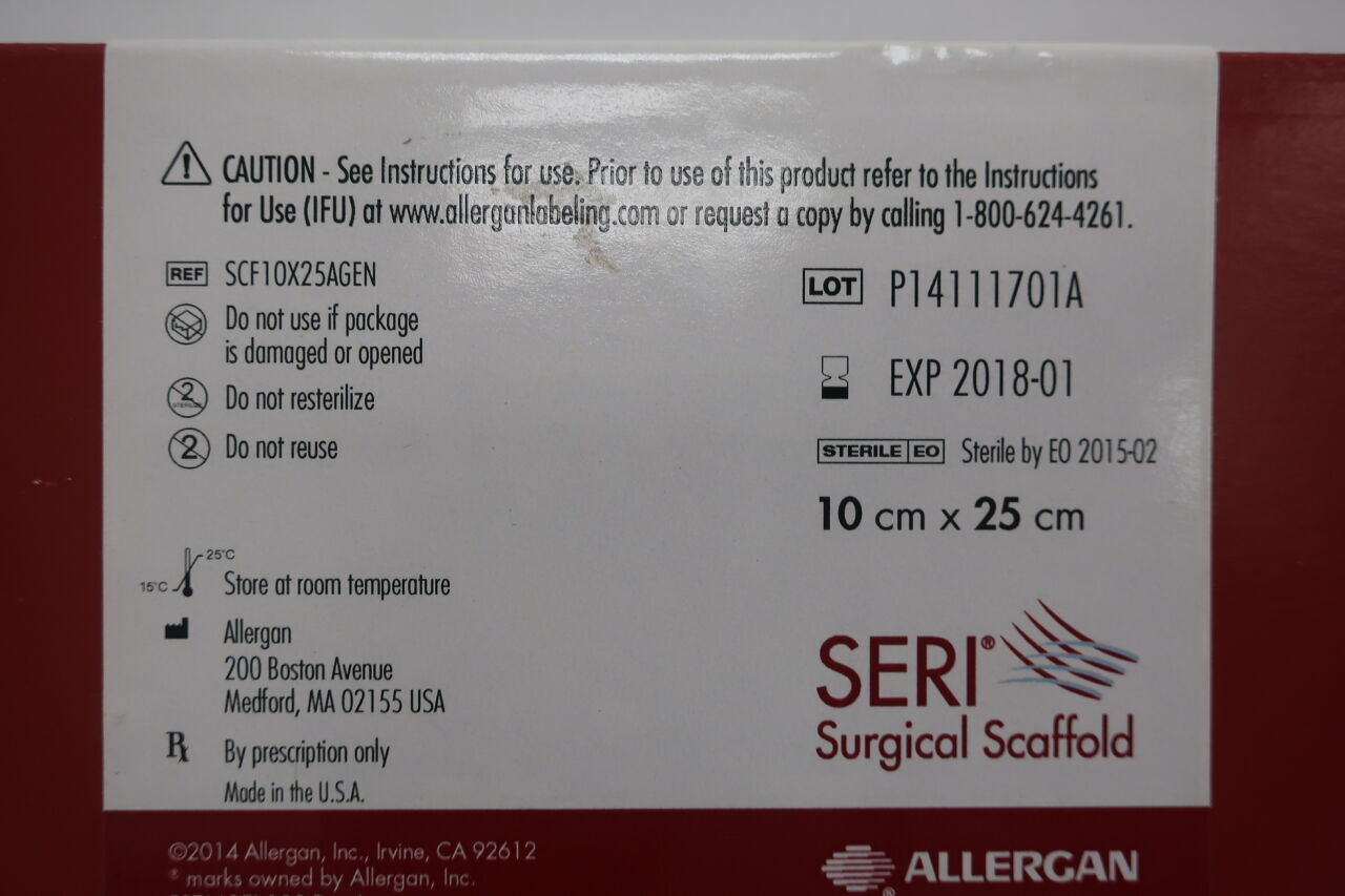 SCF10X25AGEN - ALLERGAN - SERI SURGICAL SCAFFOLD Implant, 10cm X 25cm, (BX/1) - ( Expiry Date: 2017-11-01 )