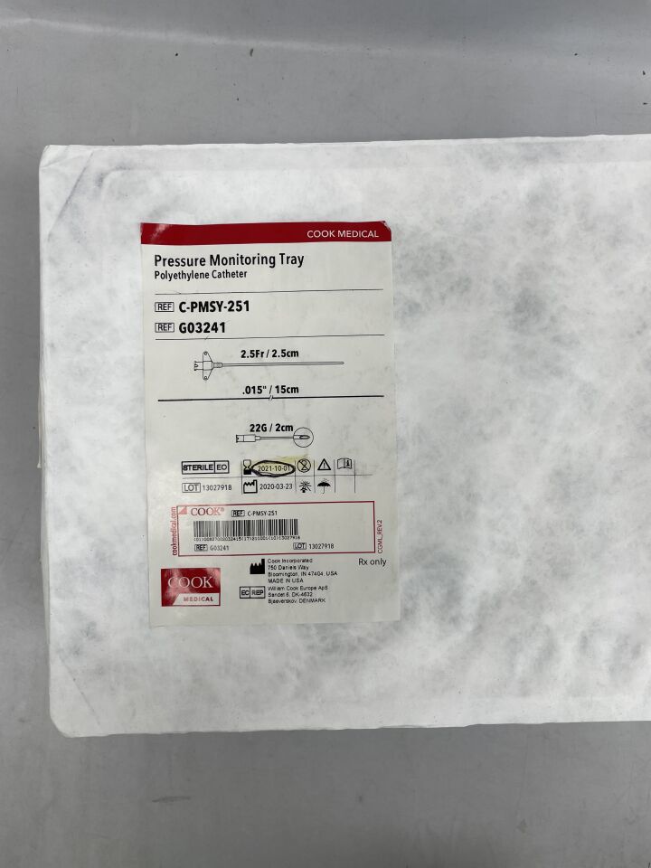 G03241 - COOK - Pressure Monitoring Tray, Polyethylene Catheter, 2.5cm Catheter Length, 0.15" Wire Guide Dia., (EA) - ( Expiry Date: 2021-10-01 )