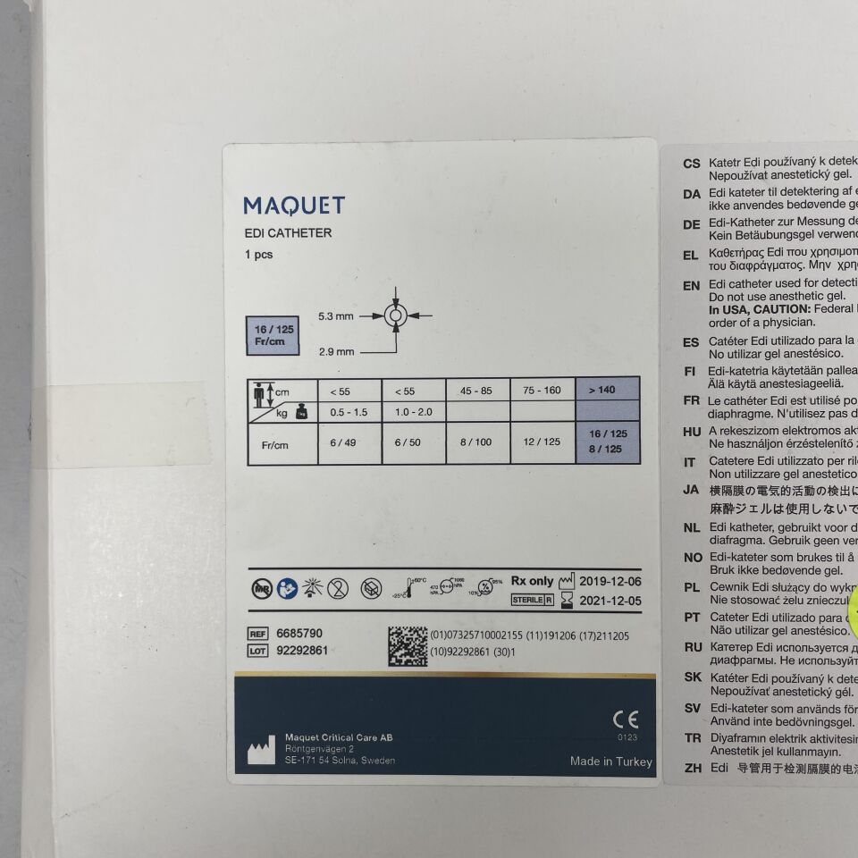 6685790 - MAQUET - Edi Catheter 16Fr/125cm, (BX/1) - ( Expiry Date: 2021-12-05 )
