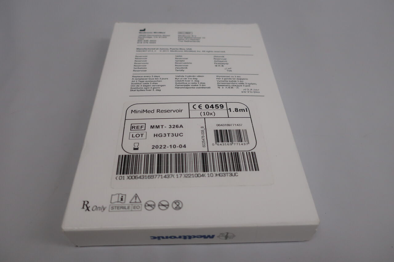 MMT-326A - MEDTRONIC - MiniMed Insulin Reservoir, holds 1.8ml
, (BX/10) - ( Expiry Date: 2023-05-15 )