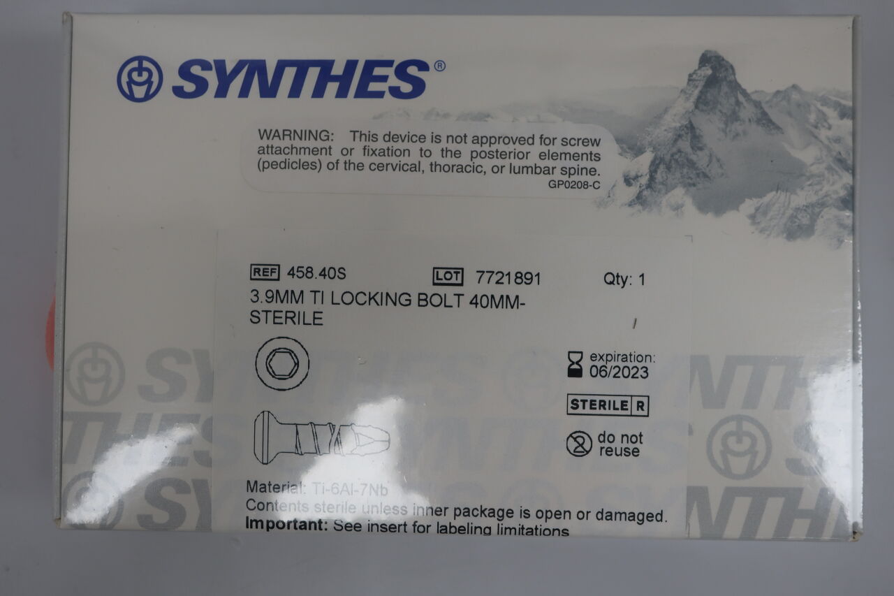 458.40S - SYNTHES - LOCKING BOLT, titanium, 3.9mm x 40mm, (BX/1) - ( Expiry Date: 2023-06-30 )