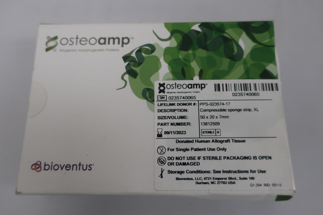 13812509 - BIOVENTUS - Osteoamp Donated Human Tissue Allograft, 50 x 20 x 7 mm, XL Compressible Sponge Strip, (BX/1) - ( Expiry Date: 2023-09-11 )