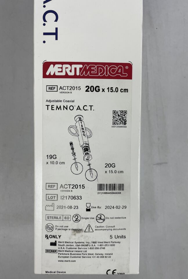 ACT2015 - MERIT MEDICAL - ADJUSTABLE COAXIAL TEMNO ACT BIOPSY DEVICE 20G X 15cm biopsy device length, 10.0cm coaxial length, (BX/5) - ( Expiry Date: 2024-02-29 )
