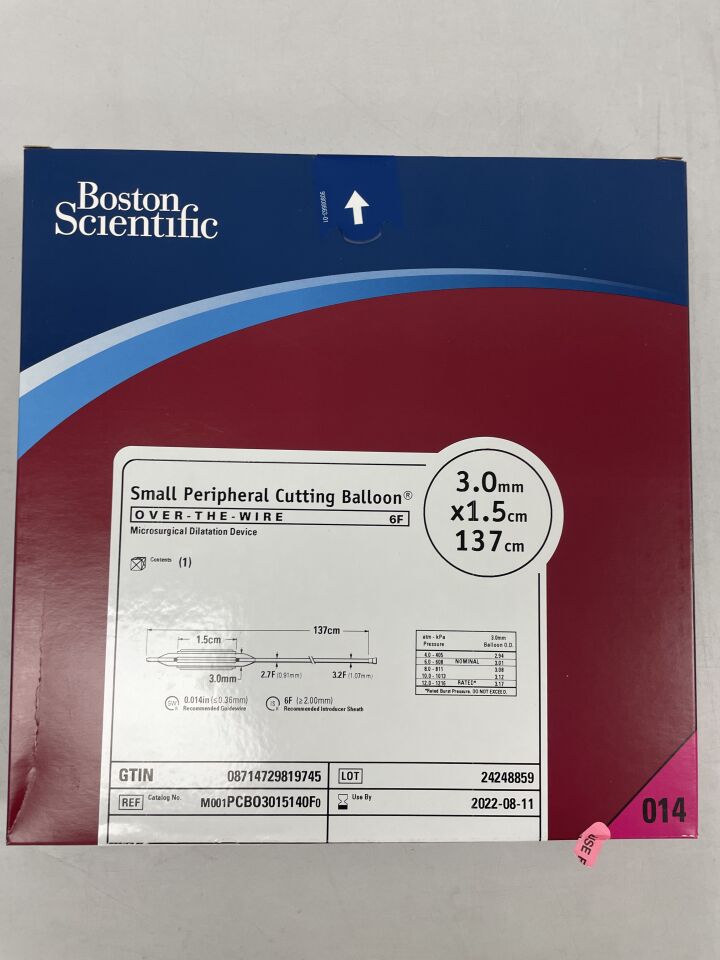 PCBO3015140F - BOSTON SCIENTIFIC - Small Peripheral Cutting Balloon MICROSURGICAL DILATATION DEVICE, Over-The-Wire, 6F, 3.0mm x 1.5cm x 137cm, (BX/1) - ( Expiry Date: 2022-08-11 )