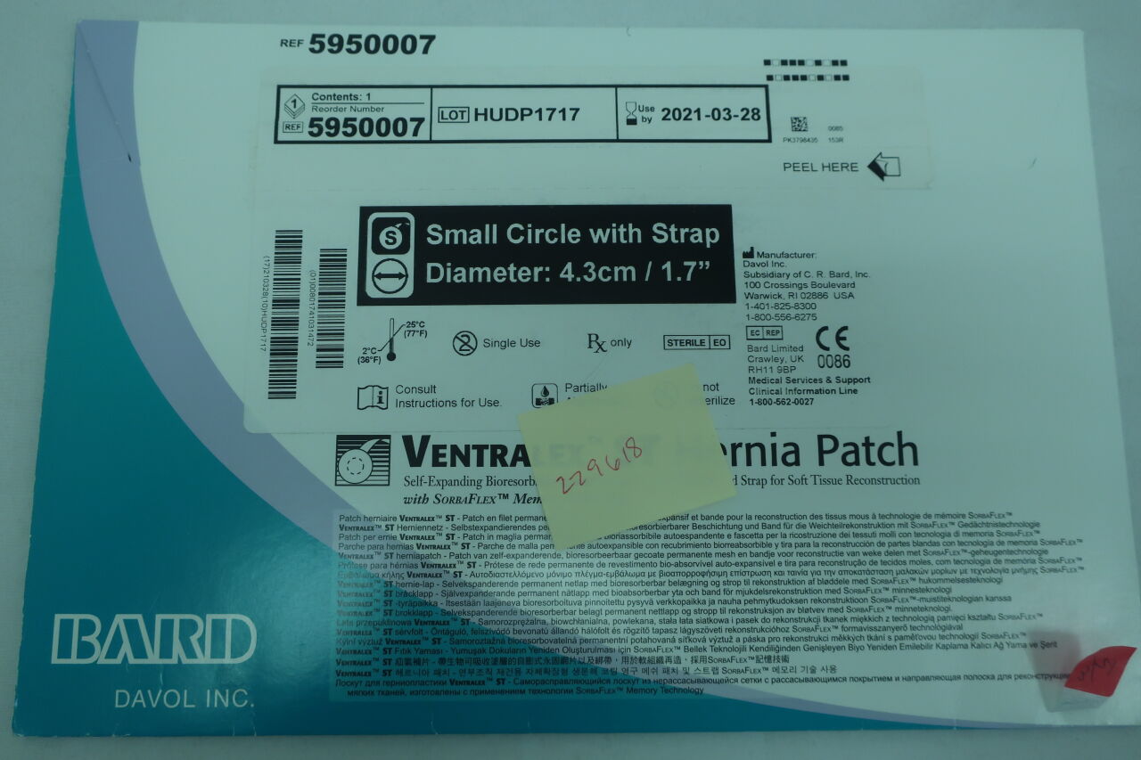 5950007 - DAVOL - Ventralex ST Hernia Patch, Small Circle with Strap, 4.3cm diameter, (EA) - ( Expiry Date: 2023-11-28 )