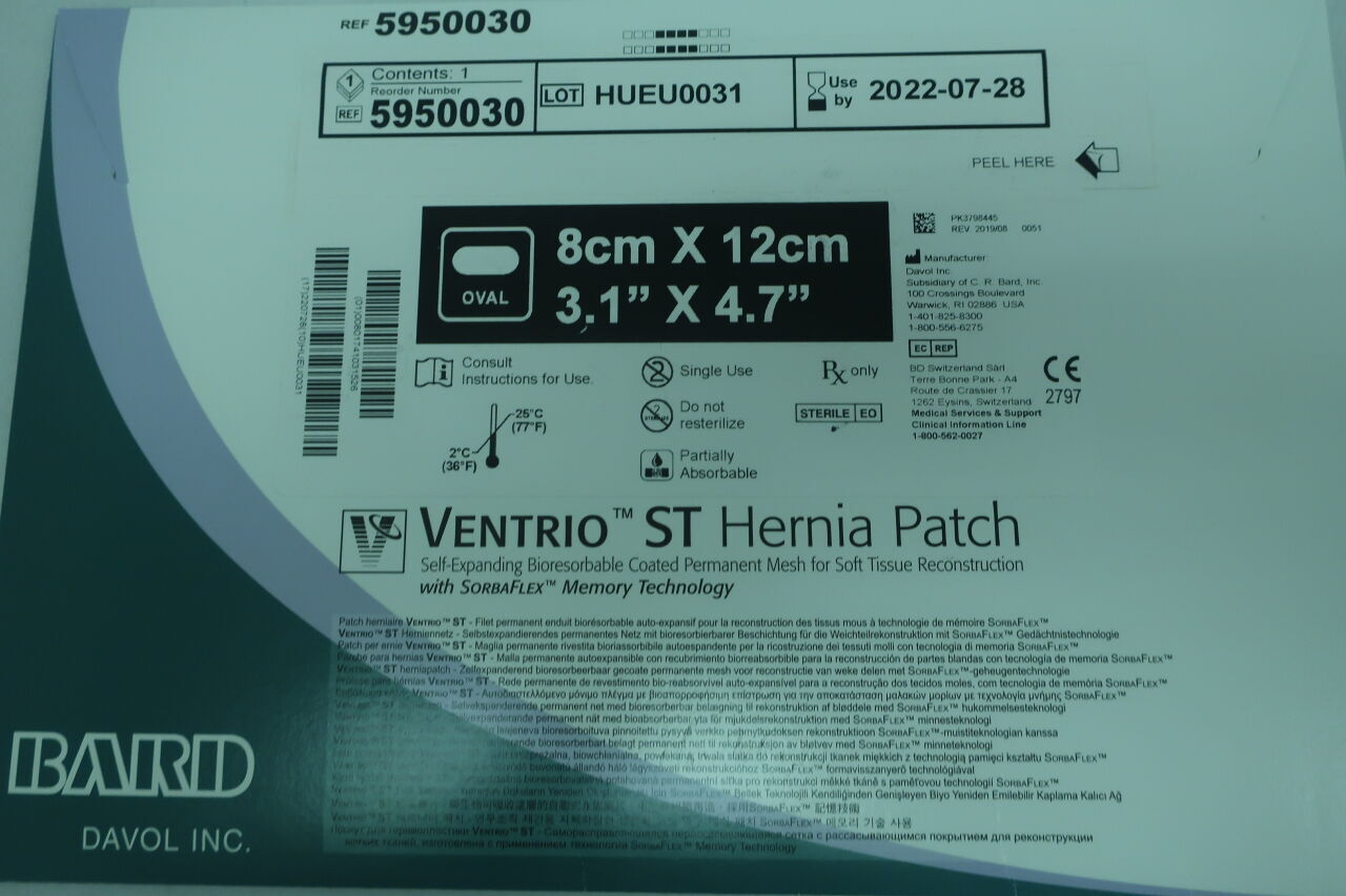 5950030 - DAVOL - Ventrio ST Hernia Patch, Small Oval, 8cm x 12cm, (EA) - ( Expiry Date: 2023-05-28 )