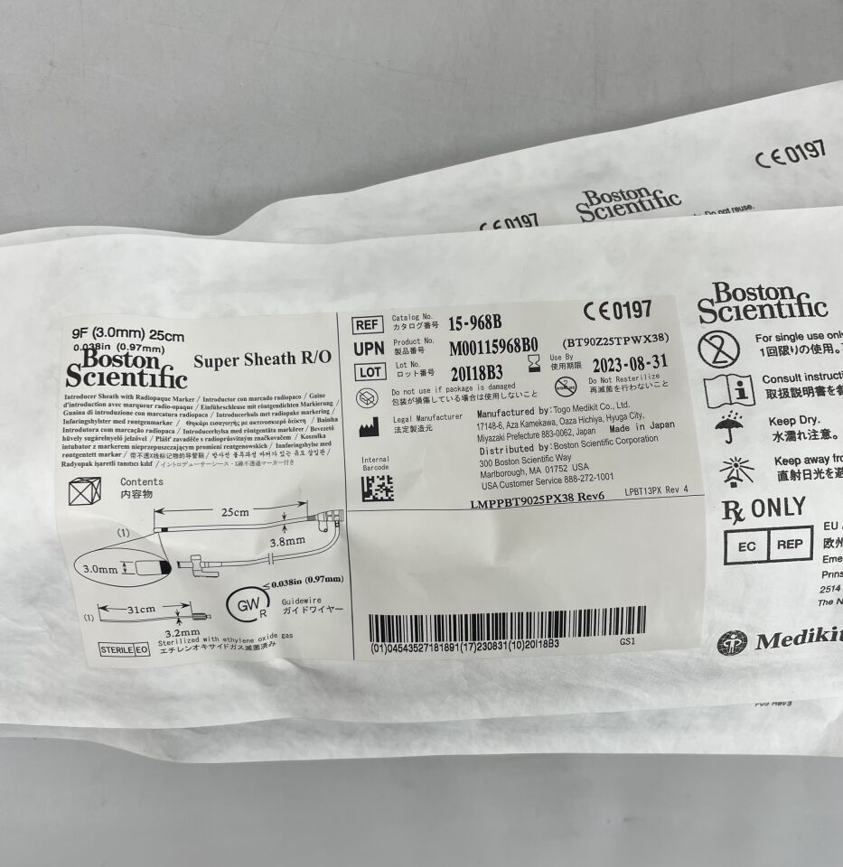 15-968B - BOSTON SCIENTIFIC - Super Sheath R/O Vascular catheter introduction set, 9F x 25cm length, (EA) - ( Expiry Date: 2023-08-31 )