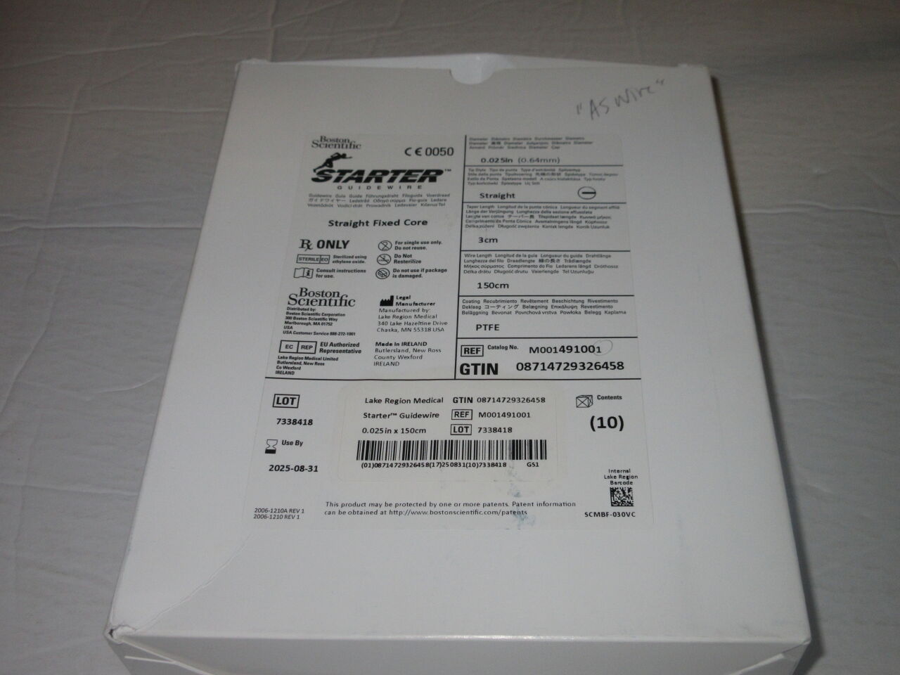 49-100 - BOSTON SCIENTIFIC - Guía de inicio con punta recta recubierta de PTFE, 150 cm de longitud, (BX/10) - (Fecha de caducidad: 31/08/2025)