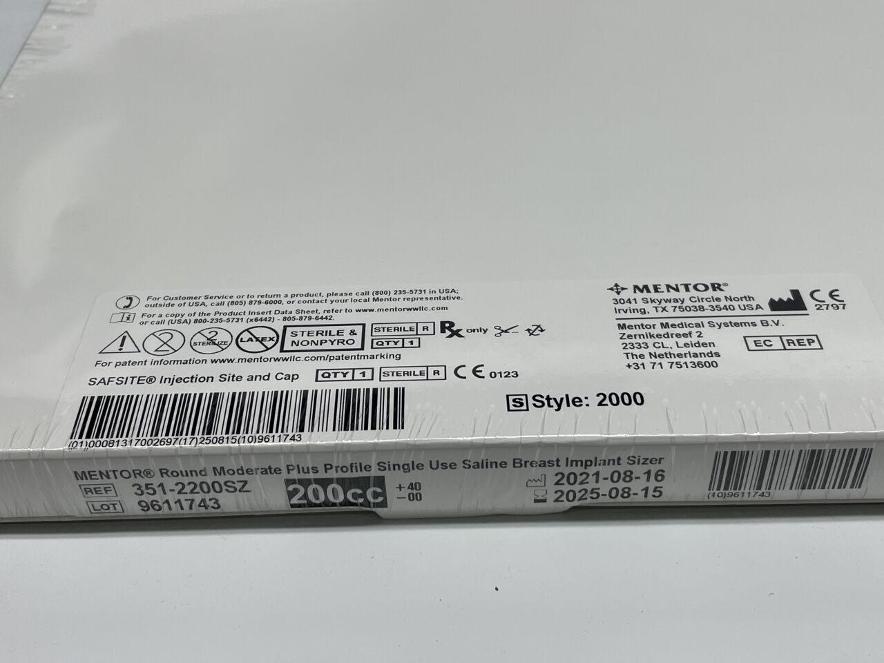 351-2200SZ - MENTOR - 圓形中等高度鹽水乳房假體尺寸測量器，200cc，（BX/1）-（有效期至：2025-08-15）