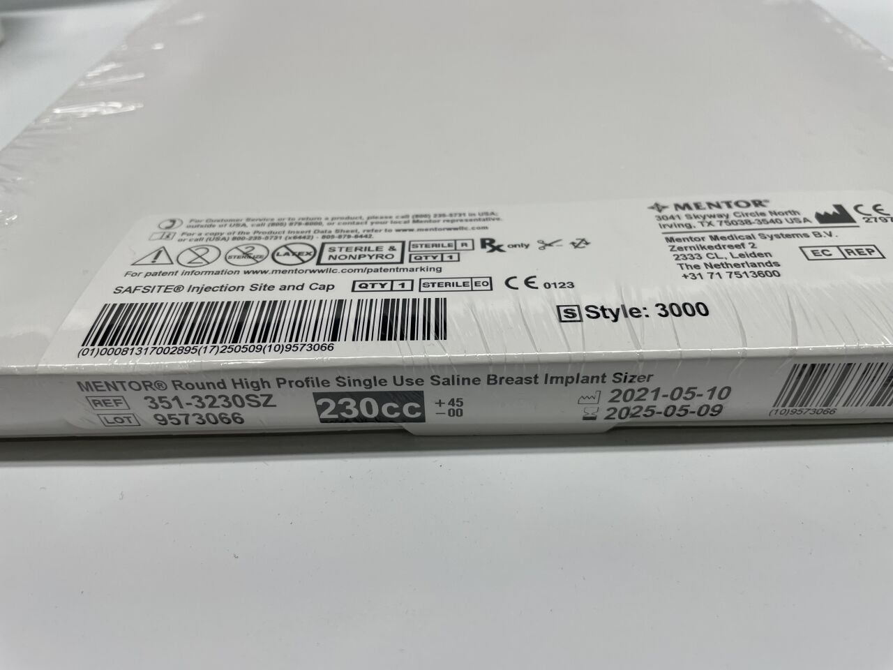 351-3230SZ - MENTOR - 圓形高凸鹽水乳房假體尺寸測量器，230cc，（BX/1）-（有效期至：2025-05-09）