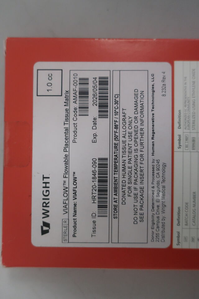 AMAF-0010 - WRIGHT MEDICAL - viaflow 可流動胎盤組織基質 1.0cc，（BX/1）-（有效期限：2026-05-04）