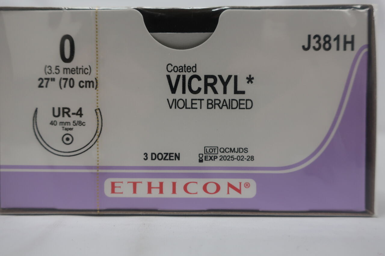 J381H - ETHICON - 薇喬合成可吸收縫線 - 紫色塗層薇喬 0 UR-4 27"，（BX/36）-（有效期限：2025-02-28）