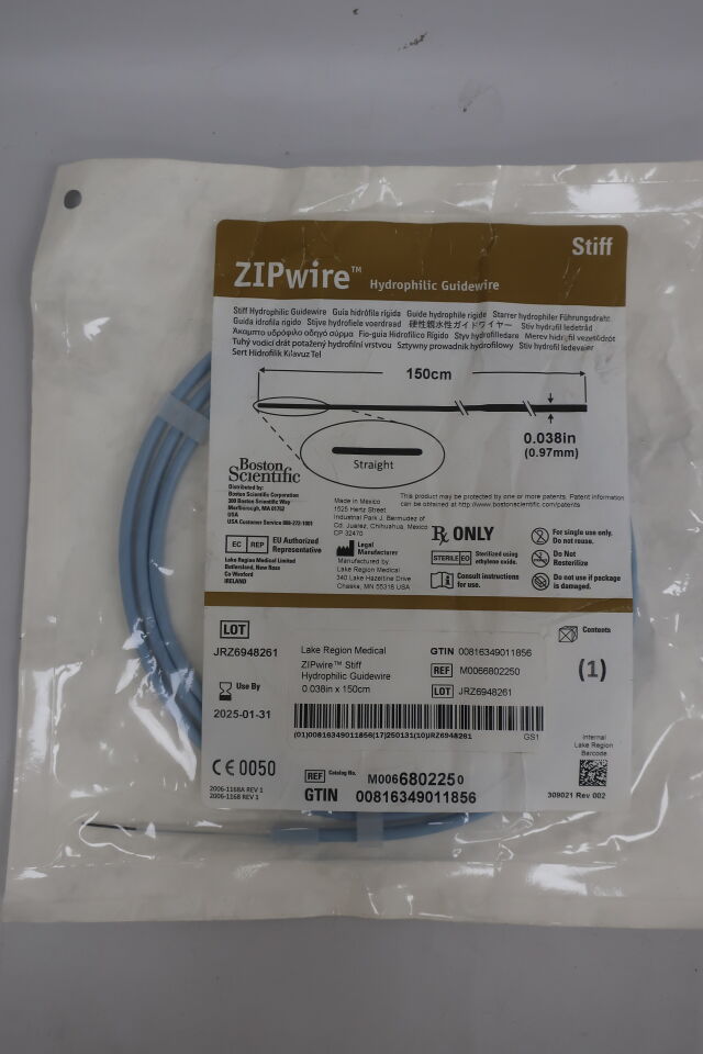 680225  -  BOSTON SCIENTIFIC  -  zipwire hydrophilic guide wire ; straight l:150cm d:0.038in , ( EA )  -  ( Expiry Date : 2025-03-31 )