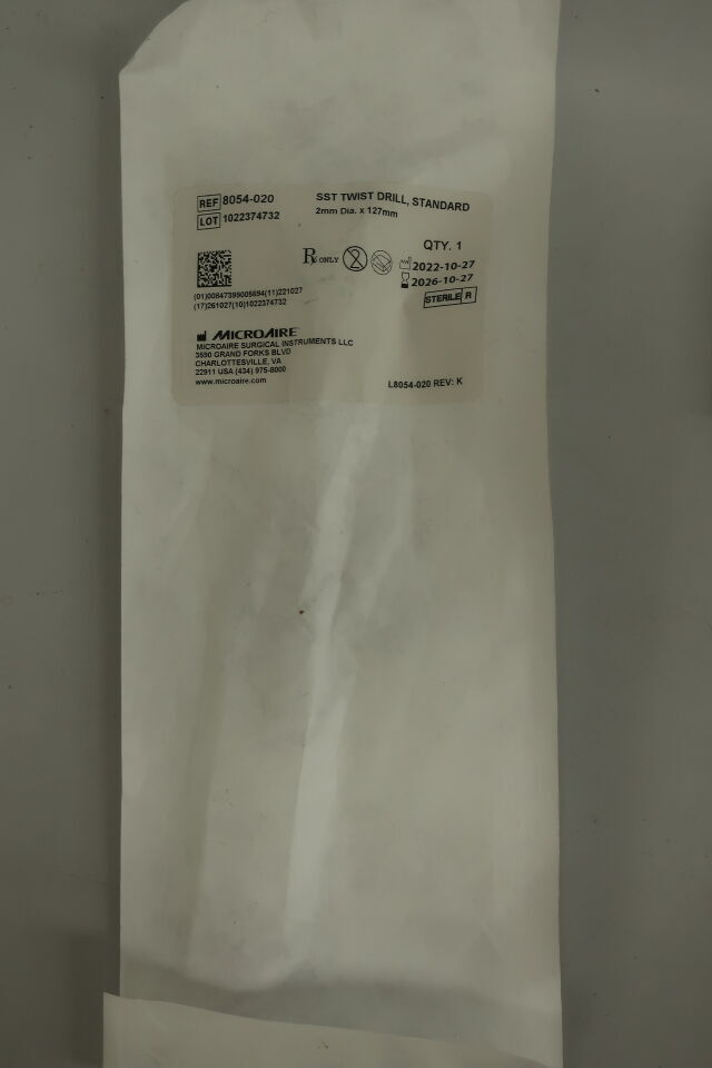 8054-020 - MICRO-AIRE - microaire 不銹鋼麻花鑽，直徑 2 英吋 x 長度 127 毫米，（EA）-（有效期至：2026-11-29）