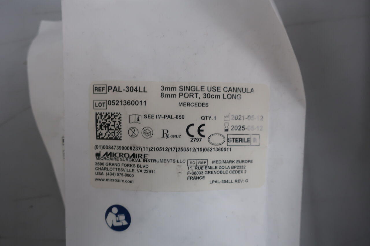 PAL-304LL - MICRO-AIRE - 3mm 一次性套管，8mm 端口，30 厘米長，（EA）-（有效期至：2025-03-26）