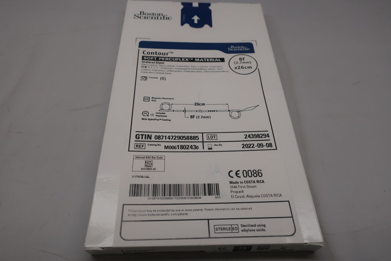180243 - BOSTON SCIENTIFIC - Contour Ureteral Stent, Soft Percuflex Material, 8F x 26cm, () - ( Expiry Date: 2023-10-19 )