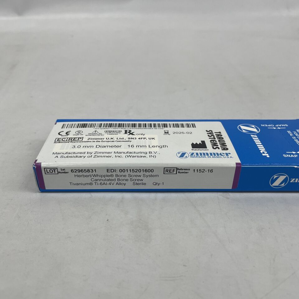 1152-16  -  ZIMMER  -  Herbert/Whipple Bone Screw System, Cannualted bone screw, 3.0mm diameter, 16mm length , ( BX/1 )  -  ( Expiry Date : 2025-02-01 )