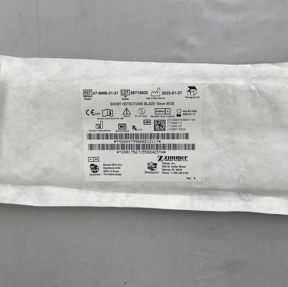 47-9986-021-21  -  ZIMMER  -  Short Osteotome Blade, 10mm WIDE X 3” , ( EA )  -  ( Expiry Date : 2028-01-17 )