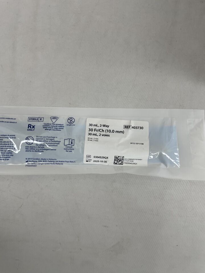 403730 - COVIDIEN - Dover 矽膠彈性體塗層乳膠導尿管，30Fr/Ch，30 mL，雙腔，（EA）-（有效期限：2025-10-30）