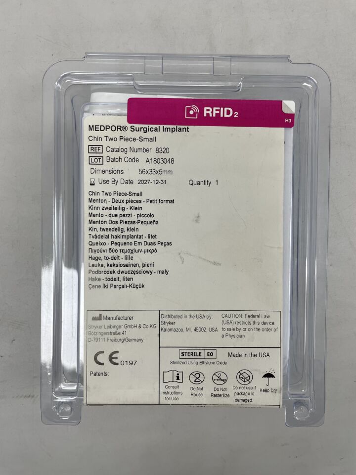 8320  -  STRYKER  -  Medpor Surgical Implant, Chin Two Piece, Small, 56x33x5mm , ( EA )  -  ( Expiry Date : 2027-12-31 )