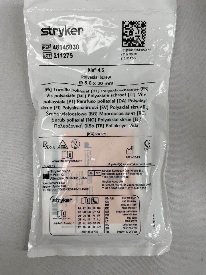 48145030  -  STRYKER  -  Xia 4.5 Polyaxial Screw, 5.0 x 30mm , ( EA )  -  ( Expiry Date : 2099-01-02 )