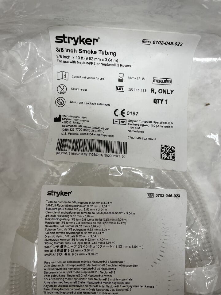 0702-045-023  -  STRYKER  -  Smoke Tubing 3/8" x 10ft, for Neptune 2 , ( EA )  -  ( Expiry Date : 2025-07-01 )