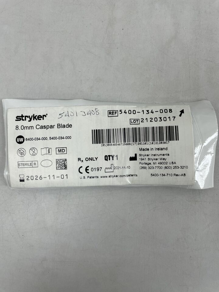 5400-134-008  -  STRYKER  -  8.0mm Caspar Blade , ( EA )  -  ( Expiry Date : 2026-11-01 )