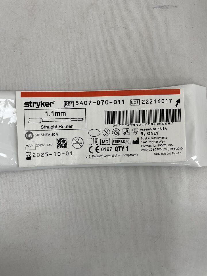 5407-070-011  -  STRYKER  -  1.1mm Straight Router , ( EA )  -  ( Expiry Date : 2025-10-01 )