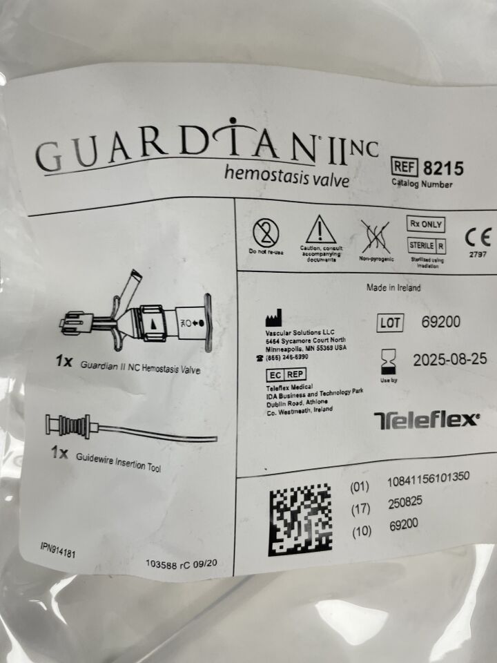 8215 - TELEFLEX - Guardian II NC 止血閥及導絲插入工具，（EA）-（有效期限至：2025-08-25）