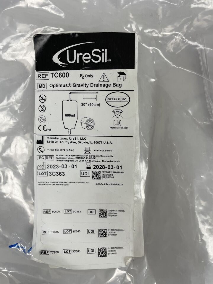 TC600  -  URESIL  -  Optimus Gravity Drainage Bag with 20" I.T., 600ml , ( EA )  -  ( Expiry Date : 2028-03-01 )